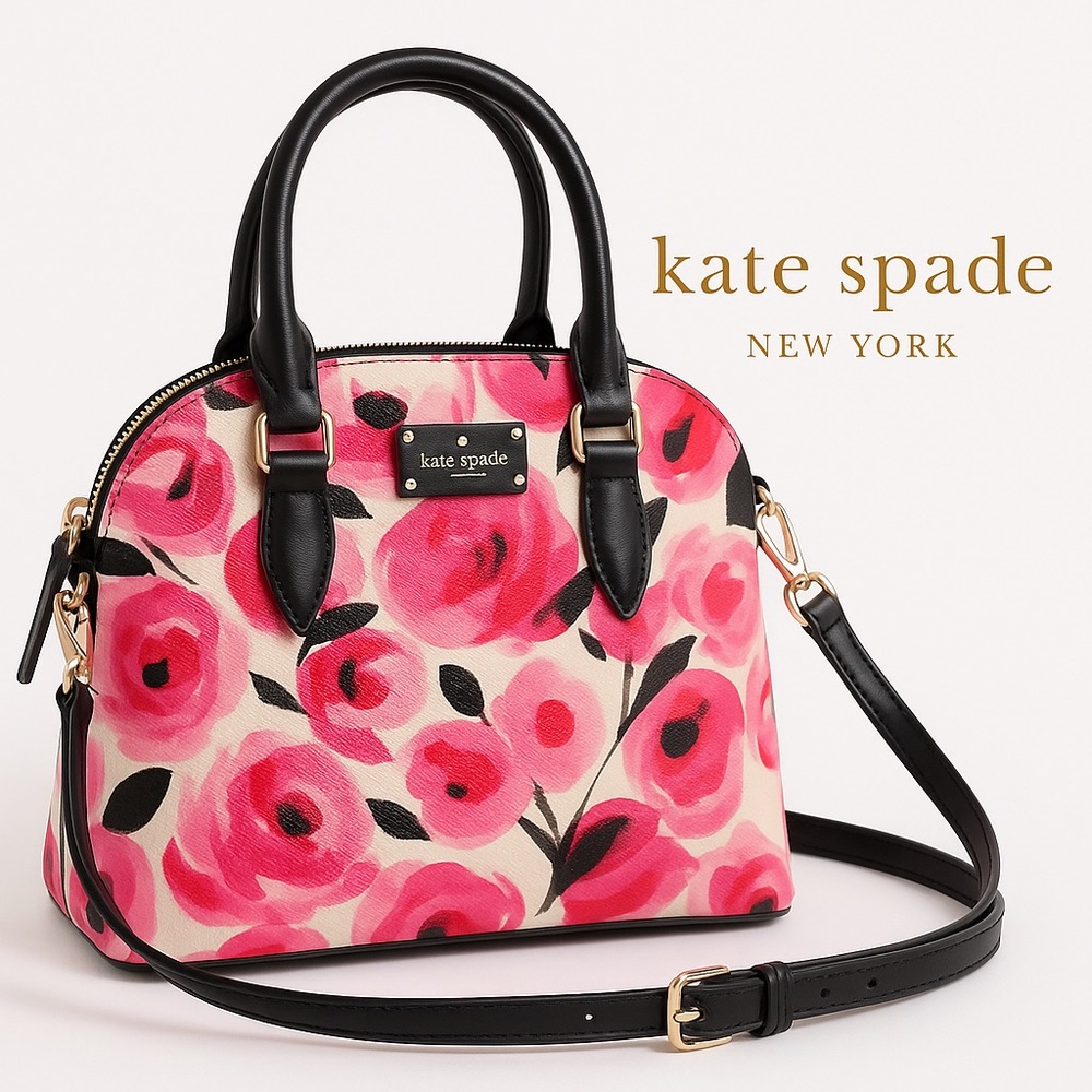 Kate Spade Floral Satchel Crossbody Purse – Pink Roses Print